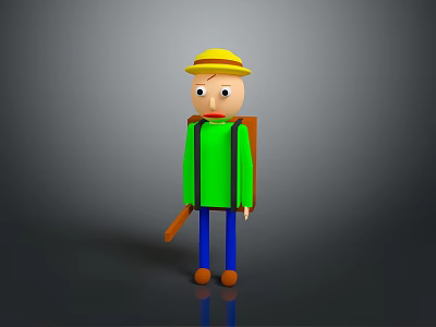 Cartoon Character With Yellow Hat Green Shirt Blue Pants Backpack And Shovel In 3D Style 3d model