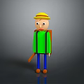 Cartoon Character With Yellow Hat Green Shirt Blue Pants Backpack And Shovel In 3D Style