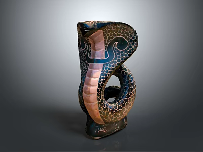 Artistic Reptile Snake Sculpture with Black Pink Scales Coiled Body Artistic Design Details 3d model