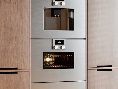 Modern Built in Kitchen Appliances With Illuminated Oven And Wooden Cabinets In Contemporary Design 3d model