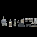 Various Architectural Elements Featuring Domes Towers Arches And Window Frames