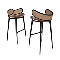 Elegant Modern Bar Stools With Woven Backrest Padded Seat And Black Metal Frame