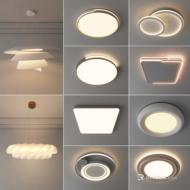 Various Modern Ceiling Lights Featuring Round Square Minimalist Designs For Home Interiors 3d model 