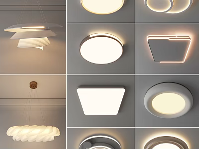 Various Modern Ceiling Lights Featuring Round Square Minimalist Designs For Home Interiors 3d model