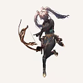 White Haired Female Character Holding Creature Like Weapon In Dynamic Black Outfit Pose