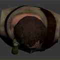 Bearded Male Game Movie Character With Strapped Outfit And Neck Accessory