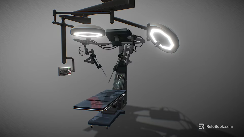 Advanced Surgical Operating Table With Overhead Lights And Medical Instruments 3d model 