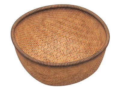 Handwoven Round Kitchen Basket With Intricate Woven Texture And Natural Material Design 3d model