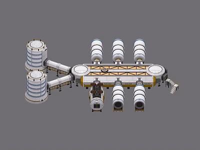 3D Architectural Components Model With Multiple Cylindrical Structures And Connecting Platforms 3d model