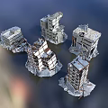 Multiple Collapsed Buildings Displaying Ruins And Broken Structures At Disaster Site