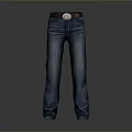Classic Blue Denim Jeans With Straight Leg Fit And Metal Belt Buckle For Daily Wear