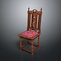Classic Wooden Carved Chair With Pink Patterned Upholstered Seat And Ornate Design