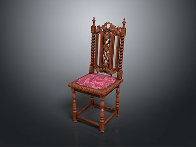Classic Wooden Carved Chair With Pink Patterned Upholstered Seat And Ornate Design 3d model