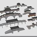 Traditional Chinese Landscape Bridges With Multiple Designs Including Pavilions And Tile Roofs