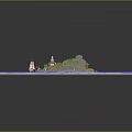 Futuristic Sci Fi Island Scene With Palm Trees Lighthouse And Ships On Blue Water