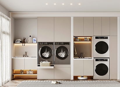 Modern Washing Machine Cabinet Cream Bathroom Cabinet Laundry Cabinet Combination 3d model