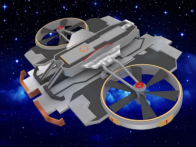 Futuristic Flying Vehicle With Large Rotors Sci Fi Design Mechanical Structure In Starry Space Background 3d model