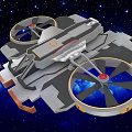 Futuristic Flying Vehicle With Large Rotors Sci Fi Design Mechanical Structure In Starry Space Background