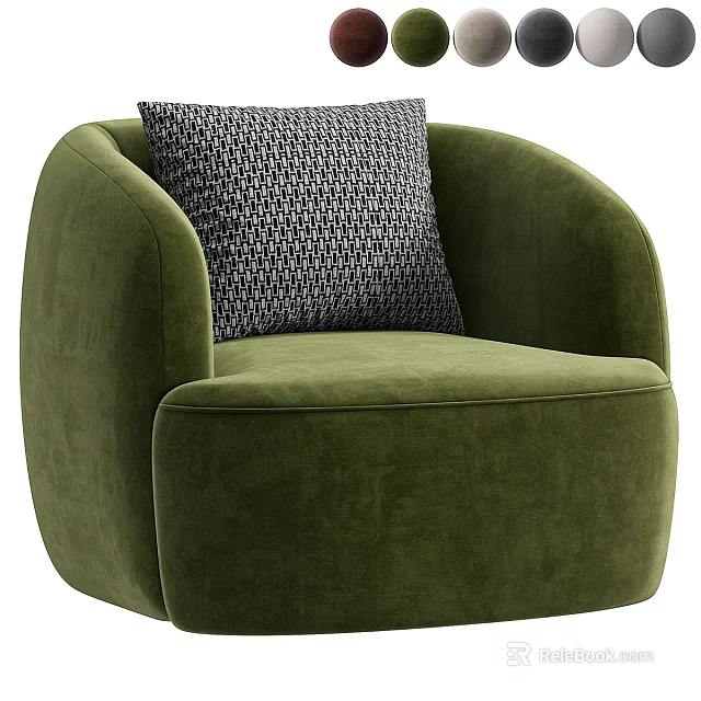 Green Velvet Single Sofa With Geometric Pattern Pillow For Living Room 3d model 