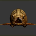 Fierce Orange Shell like Game and Movie Character with Large Mouth and Big Eyes