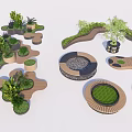 Creative Tree Planter Designs With Various Shapes Wooden Structures And Green Plants 3d model