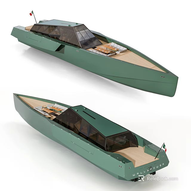 Sleek Green Yacht With Open Deck And Modern Design 3d model 