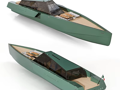 Sleek Green Yacht With Open Deck And Modern Design 3d model