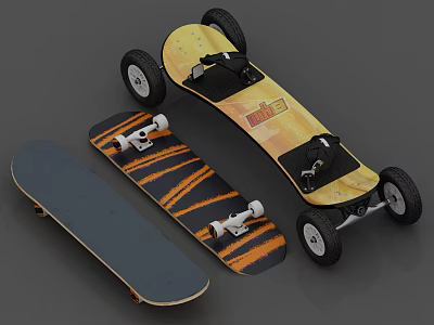 Skateboard Sports Equipment With Multiple Styles And Colorful Black Orange Yellow Designs 3d model