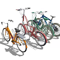 Colorful Bicycles In Orange Red Green Blue Hues Parked Together