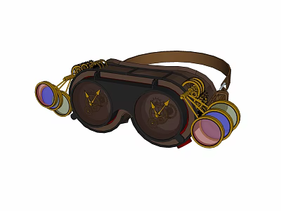 Steampunk Ornament Decor Set With Goggle Design Brown Leather Strap And Colorful Lenses 3d model