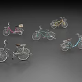 Colorful Vintage Bicycles with Front Baskets in Assorted Colors and Classic Design