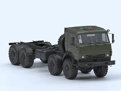 Olive Green Military Chassis Truck With Heavy Duty Multiple Wheels Design 3d model