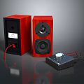 High Quality Red Wooden Audio Speakers System With Amplifier And Control Knob