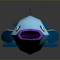 Cartoon Blue Fish Character with Purple Mouth Round Eyes and Blue Fins 3D Model Design