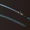 Traditional Japanese Katana with Silver Sharp Blade and Green Textured Sheath and Golden Decorative Fittings