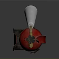 Red Fire Extinguisher With Gold Valve Silver Nozzle And Black Bracket 3d model