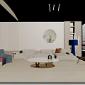 Modern Neutral Tones Living Room Interior With Sofa Accent Chairs And Circular Wall Decor