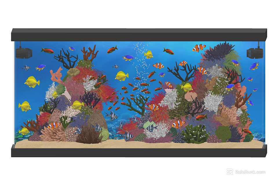 Vibrant Fish Tank Aquarium Featuring Tropical Fish Coral Reefs And Aquatic Plants 3d model 