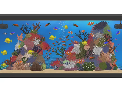 Vibrant Fish Tank Aquarium Featuring Tropical Fish Coral Reefs And Aquatic Plants 3d model