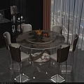 Modern Round Dining Table Set with Marble Tabletop Turntable and Six Upholstered Chairs 3d model