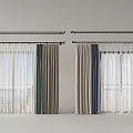 Modern Multicolor Striped Curtains With Sheer Layers For Window Decor 3d model