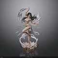 Elegant Female Statue With Flowing Wings And Clothing Standing On Pink Lotus Base