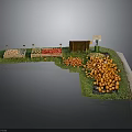 Architectural Model of Market Stall with Fresh Fruits Green Grass and Orange Displays