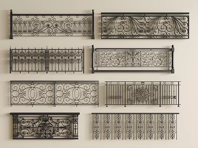 Various Wrought Iron Railings Featuring Ornate Designs And Intricate Decorative Patterns 3d model