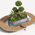 Stylish Circular Wooden Outdoor Bench With Integrated Metal Planter For Garden And Public Leisure Spaces