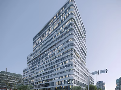 Modern High Rise Office Building Showcasing Glass Curtain Wall And Urban Setting 3d model