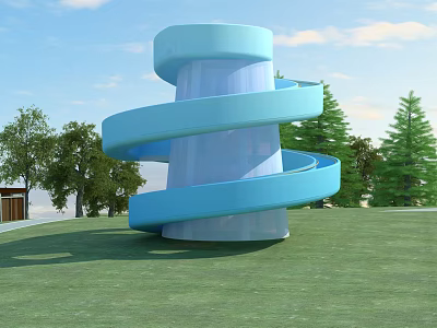 Blue Spiral Road Facility With Green Lawn And Trees Under Clear Sky 3d model