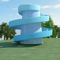 Blue Spiral Road Facility With Green Lawn And Trees Under Clear Sky