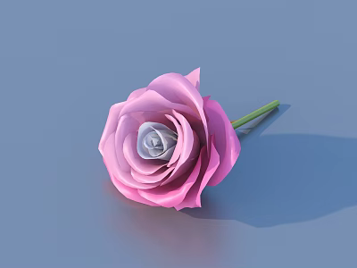 Beautiful Pink Rose with Layered Petals and Green Stem on Blue Background 3d model