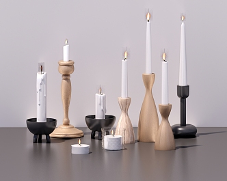 Modern Candlestick Candle Holder Candle Flame 3d model